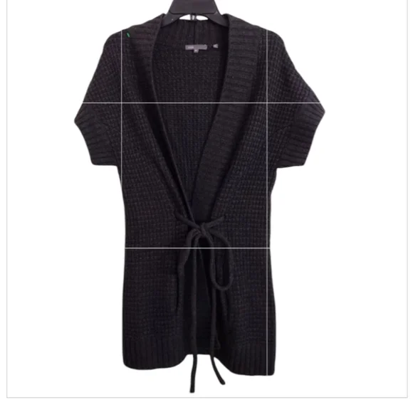 Vince Dark Grey Textured Sweater With Tie Cashmere Blend Size XS - Picture 13 of 14